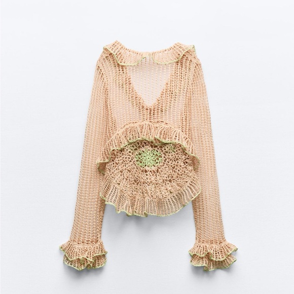 RUFFLED CROCHET KNIT CARDIGAN - Picture 7 of 13